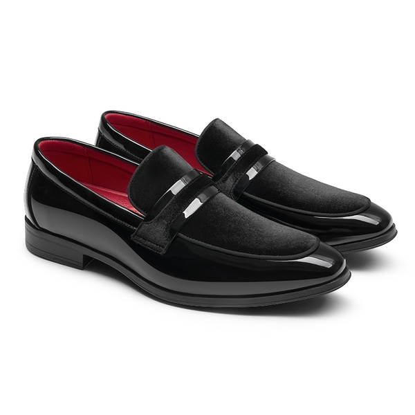 Men's PU Leather Slip-On Loafers - BLACK - 2